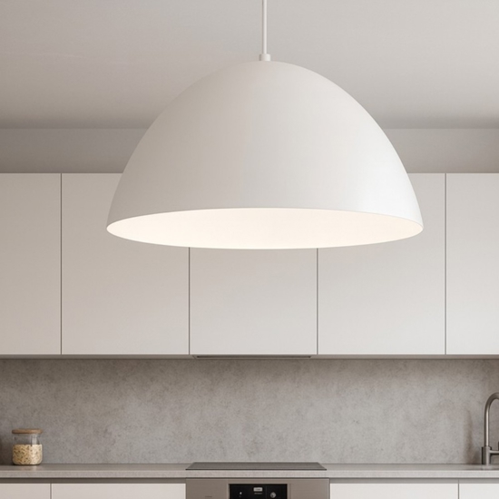 Lampadario cupola di metallo bianco 50cm per cucina moderna